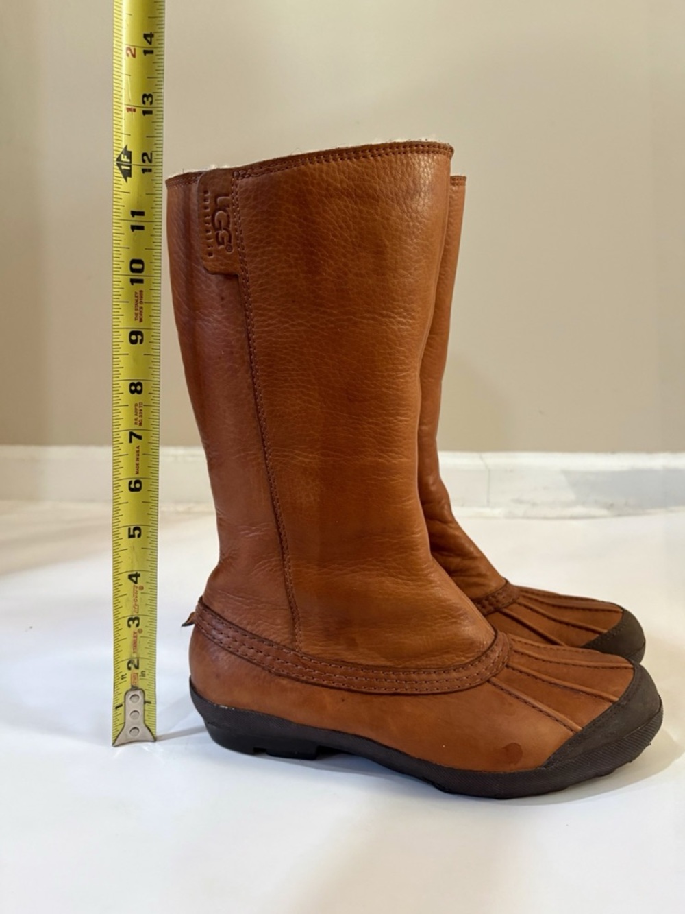 UGG Boots Women 8.5 Brown Leather Shearling Zip Mid Calf Casual Cozy Waterproof - Picture 11 of 11